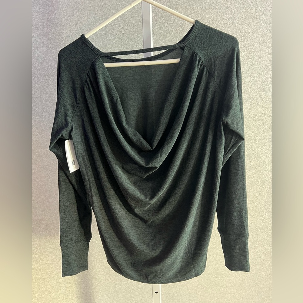Spanx soft stretch Open-Back Long Sleeve Top Green Heather size XS